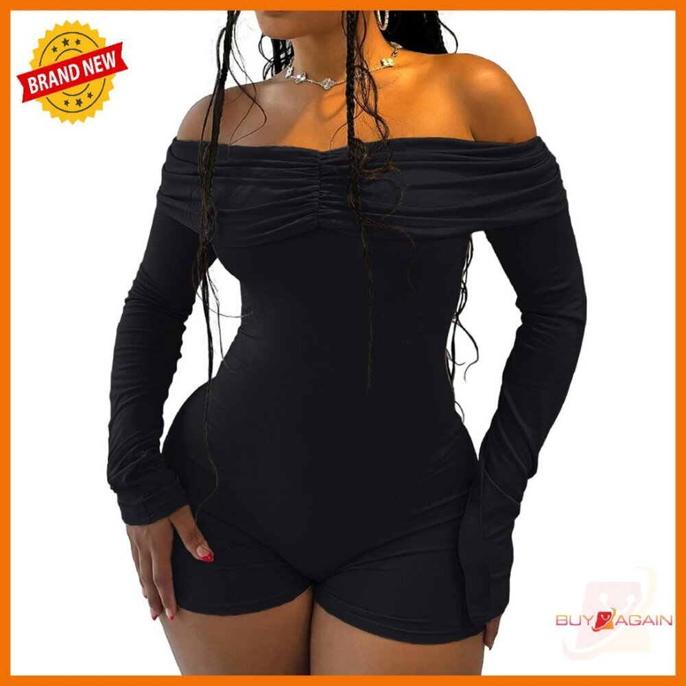 Off Shoulder Long Sleeve Jumpsuit Bodycon Party Wear Polyester Spandex